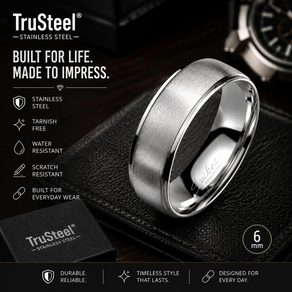 Women’s 316L Stainless Steel Ring wedding Band Comfort Fit Silver 6mm Size 6